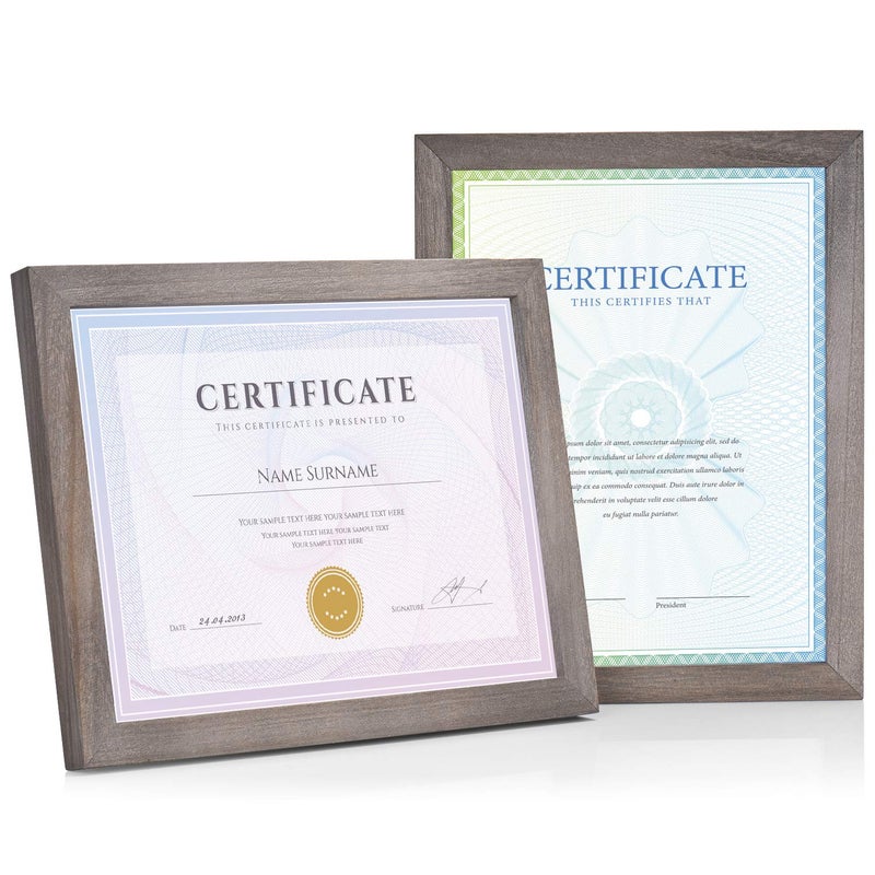 Emfogo Picture Frames 8.5 x 11 Certificate Frames Diploma Frame with Stand Rustic Wood Document Frames with High Definition Glass for Wall or Tabletop Display Set of 2 Weathered Grey - Image 2